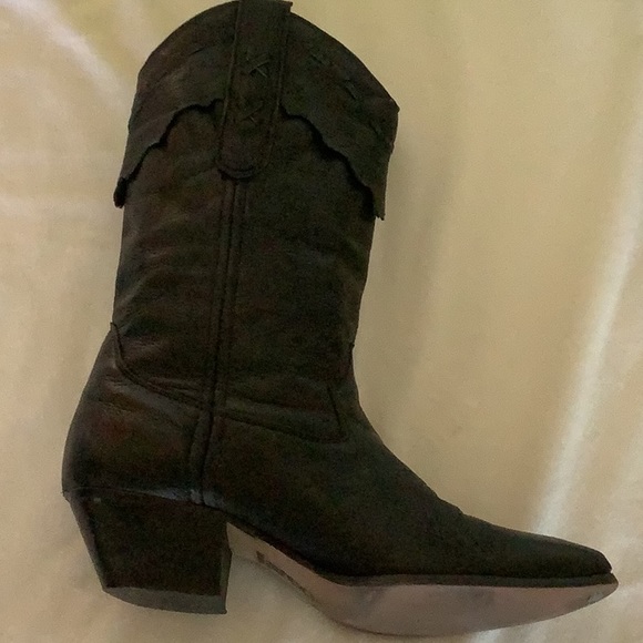 Laredo Black Deer Scalloped Trim Leather Western Boots - Picture 6 of 11